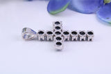 Two carats Natural Sapphires set 35 mm Long Cross, Made From Solid Cast Silver, Complete with Silver Chain, British Hallmarked