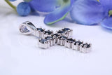 Two carats Natural Sapphires set 35 mm Long Cross, Made From Solid Cast Silver, Complete with Silver Chain, British Hallmarked