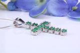 1.65 carats Natural Emeralds set 35 mm Long Cross, Made From Solid Cast Silver, Complete with Silver Chain, British Hallmarked