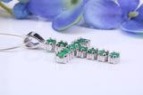 1.65 carats Natural Emeralds set 35 mm Long Cross, Made From Solid Cast Silver, Complete with Silver Chain, British Hallmarked