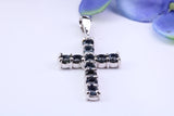 Two and Half carats Natural Sapphires set 38 mm Long Cross, Made From Solid Cast Silver, Complete with Silver Chain, British Hallmarked