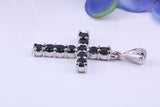 Two and Half carats Natural Sapphires set 38 mm Long Cross, Made From Solid Cast Silver, Complete with Silver Chain, British Hallmarked