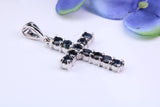 Two and Half carats Natural Sapphires set 38 mm Long Cross, Made From Solid Cast Silver, Complete with Silver Chain, British Hallmarked