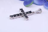 Two and Half carats Natural Sapphires set 38 mm Long Cross, Made From Solid Cast Silver, Complete with Silver Chain, British Hallmarked