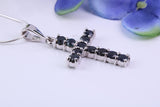Two and Half carats Natural Sapphires set 38 mm Long Cross, Made From Solid Cast Silver, Complete with Silver Chain, British Hallmarked