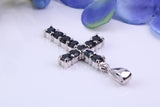Two and Half carats Natural Sapphires set 38 mm Long Cross, Made From Solid Cast Silver, Complete with Silver Chain, British Hallmarked