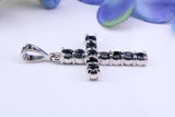Two and Half carats Natural Sapphires set 38 mm Long Cross, Made From Solid Cast Silver, Complete with Silver Chain, British Hallmarked