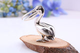 Pelican Miniature Figurine, 34 mm Tall, Made from Cast 925 Grade Sterling Silver with British Hallmark