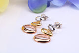 Three Tone Earrings, Made from solid Sterling Silver, 18ct Yellow, Rose and White Gold Plated