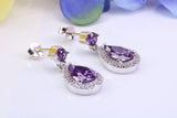 22 mm Long Amethyst and Diamond White C Z set Dropper Earrings, Made from Solid 925 Grade Sterling Silver