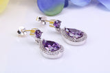 22 mm Long Amethyst and Diamond White C Z set Dropper Earrings, Made from Solid 925 Grade Sterling Silver