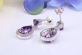 22 mm Long Amethyst and Diamond White C Z set Dropper Earrings, Made from Solid 925 Grade Sterling Silver