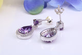 22 mm Long Amethyst and Diamond White C Z set Dropper Earrings, Made from Solid 925 Grade Sterling Silver