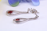 30 mm Long Ruby and Diamond White C Z set Dropper Earrings, Made from Solid 925 Grade Sterling Silver