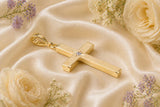 Chunky Diamond set Gold Cross, Made From Solid Cast Yellow Gold, British Hallmarked