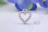 Love Heart Charm, Traditional Charm, Made from Solid 925 Grade Sterling Silver, Complete with Attachment Link