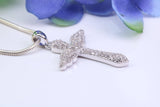 33 mm Long Cubic Zirconia Encrusted Cross Necklace, made from solid Sterling Silver