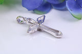 33 mm Long Cubic Zirconia Encrusted Cross Necklace, made from solid Sterling Silver