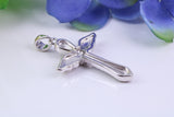 33 mm Long Cubic Zirconia Encrusted Cross Necklace, made from solid Sterling Silver