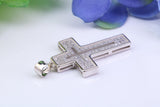 33 mm Long Cubic Zirconia Encrusted Cross Necklace, made from solid Sterling Silver