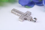 33 mm Long Cubic Zirconia Encrusted Cross Necklace, made from solid Sterling Silver