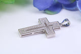 33 mm Long Cubic Zirconia Encrusted Cross Necklace, made from solid Sterling Silver