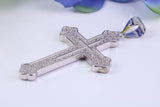 48 mm Long Cubic Zirconia Encrusted Cross Necklace, made from solid Sterling Silver