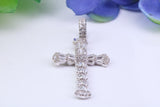 35 mm Long Cubic Zirconia Encrusted Cross Necklace, made from solid Sterling Silver