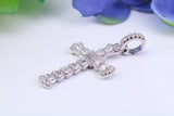 35 mm Long Cubic Zirconia Encrusted Cross Necklace, made from solid Sterling Silver