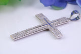 50 mm Long Cubic Zirconia Encrusted Cross Necklace, made from solid Sterling Silver