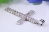 50 mm Long Cubic Zirconia Encrusted Cross Necklace, made from solid Sterling Silver