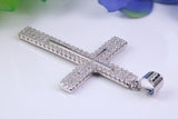 50 mm Long Cubic Zirconia Encrusted Cross Necklace, made from solid Sterling Silver