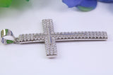 50 mm Long Cubic Zirconia Encrusted Cross Necklace, made from solid Sterling Silver