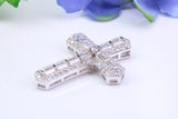 Chunky 37 mm Long Cubic Zirconia Encrusted Cross Necklace, made from solid Sterling Silver