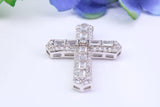 Chunky 37 mm Long Cubic Zirconia Encrusted Cross Necklace, made from solid Sterling Silver