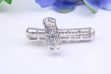 Chunky 37 mm Long Cubic Zirconia Encrusted Cross Necklace, made from solid Sterling Silver