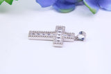 30 mm Long Cubic Zirconia Encrusted Cross Necklace, made from solid Sterling Silver
