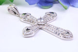 54 mm Long Cubic Zirconia Encrusted Cross Necklace, made from solid Sterling Silver
