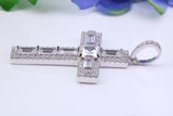 54 mm Long Cubic Zirconia Encrusted Cross Necklace, made from solid Sterling Silver