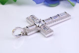 54 mm Long Cubic Zirconia Encrusted Cross Necklace, made from solid Sterling Silver