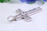 54 mm Long Cubic Zirconia Encrusted Cross Necklace, made from solid Sterling Silver