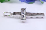 54 mm Long Cubic Zirconia Encrusted Cross Necklace, made from solid Sterling Silver