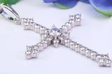 65 mm Long Cubic Zirconia Encrusted Cross Necklace, made from solid Sterling Silver