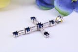 Sapphire Blue and Diamond White Cubic Zirconia Encrusted Cross Necklace, made from solid Sterling Silver