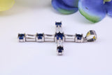 Sapphire Blue and Diamond White Cubic Zirconia Encrusted Cross Necklace, made from solid Sterling Silver