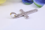 34 mm Long Cubic Zirconia Encrusted Cross Necklace, made from solid Sterling Silver