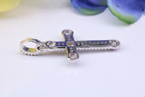 34 mm Long Cubic Zirconia Encrusted Cross Necklace, made from solid Sterling Silver