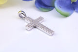 Small Cubic Zirconia set Cross Necklace, made from solid Sterling Silver