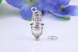 Vintage Microphone Charm, Made from Solid Cast Silver, Complete with Attachment Link