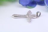 33 mm Long Cubic Zirconia Encrusted Cross Necklace, made from solid Sterling Silver